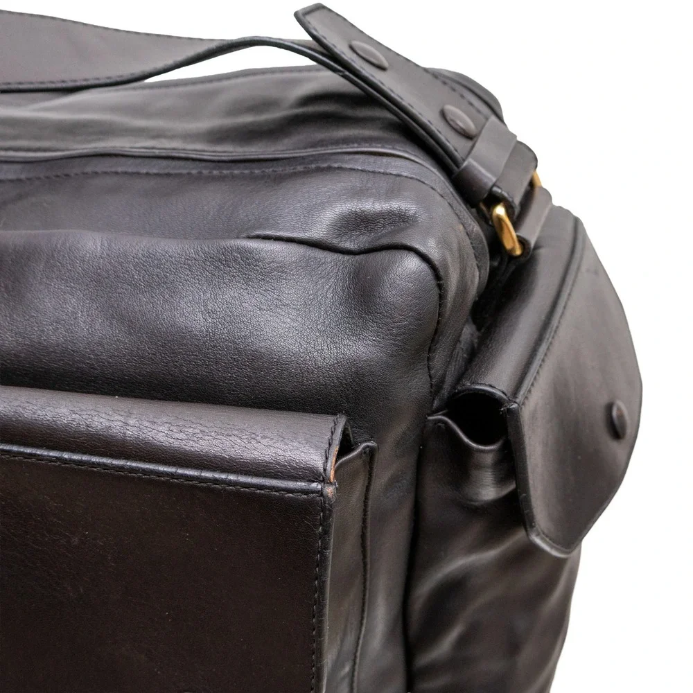 Vntg 1990s Bottega Veneta Dark Brown Leather Multi Pocket Messenger Shoulder Bag